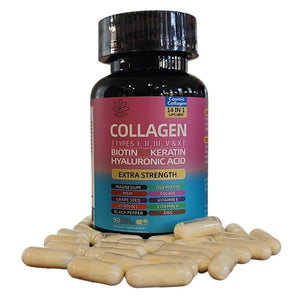 Collagen Peptides Types I, II, III, V & X, 64000 MCG, 14 in 1, Biotin, Keratin, Hyaluronic Acid, Magnesium, MSM, Grape Seed, Vitamin A C & E, Black Pepper, Quercetin, Folate, Zinc (90 Veggie Caps) Main ProductsBuy Supplements Australia