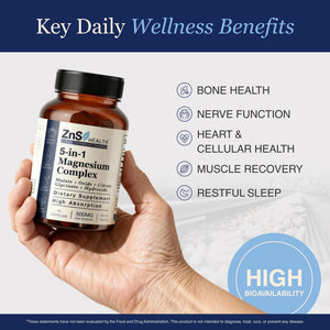 ZnS Health Spectrum 5 Magnesium Complex for Women & Men – 5 Magnesium Complex Supplement with Glycinate, Malate, Citrate & Hydroxide for Sleep, Muscle Recovery & Calm – 500mg Vegan – 60 Capsules ZnS Health buy supplements Au