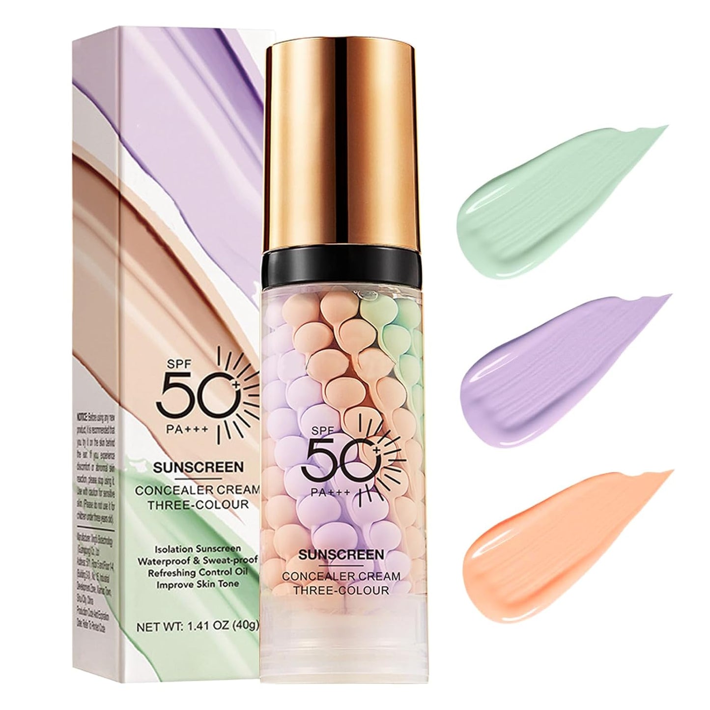 3 In 1Primer for Face Before Makeup,Sunscreen Isolation Cream, SPF 50, One Step Color