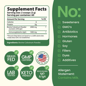 Immerge Health Super Colostrum Powder (60 Servings) β Premium Bovine Colostrum Supplement for Gut Health, Bloating & Immune Support β High IgG, 100% Grass Fed