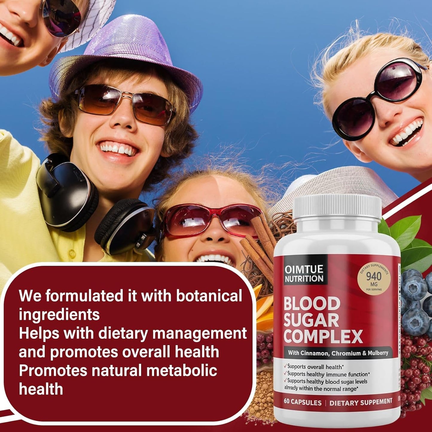 OIMTUE Blood Sugar Complex Supplement – Levels with Cinnamon, Chromium & Bitter Melon ,20 Active Ingredients