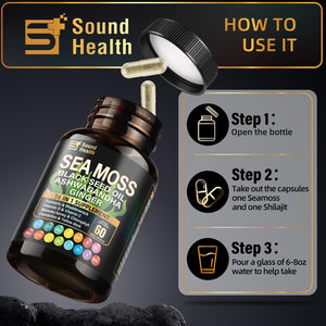Sea Moss Capsules with Ashwagandha, Turmeric, Bladderwrack, Vitamins C & D for Natural Energy, Sleep Support & Hair Growth, 1200mg Herbal Blend, for Man & Women, Third-Party Tested๏ผ16-in-1 Supplement SoundHealthBuy Supplements Australia