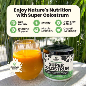 Immerge Health Super Colostrum Powder (60 Servings) β Premium Bovine Colostrum Supplement for Gut Health, Bloating & Immune Support β High IgG, 100% Grass Fed