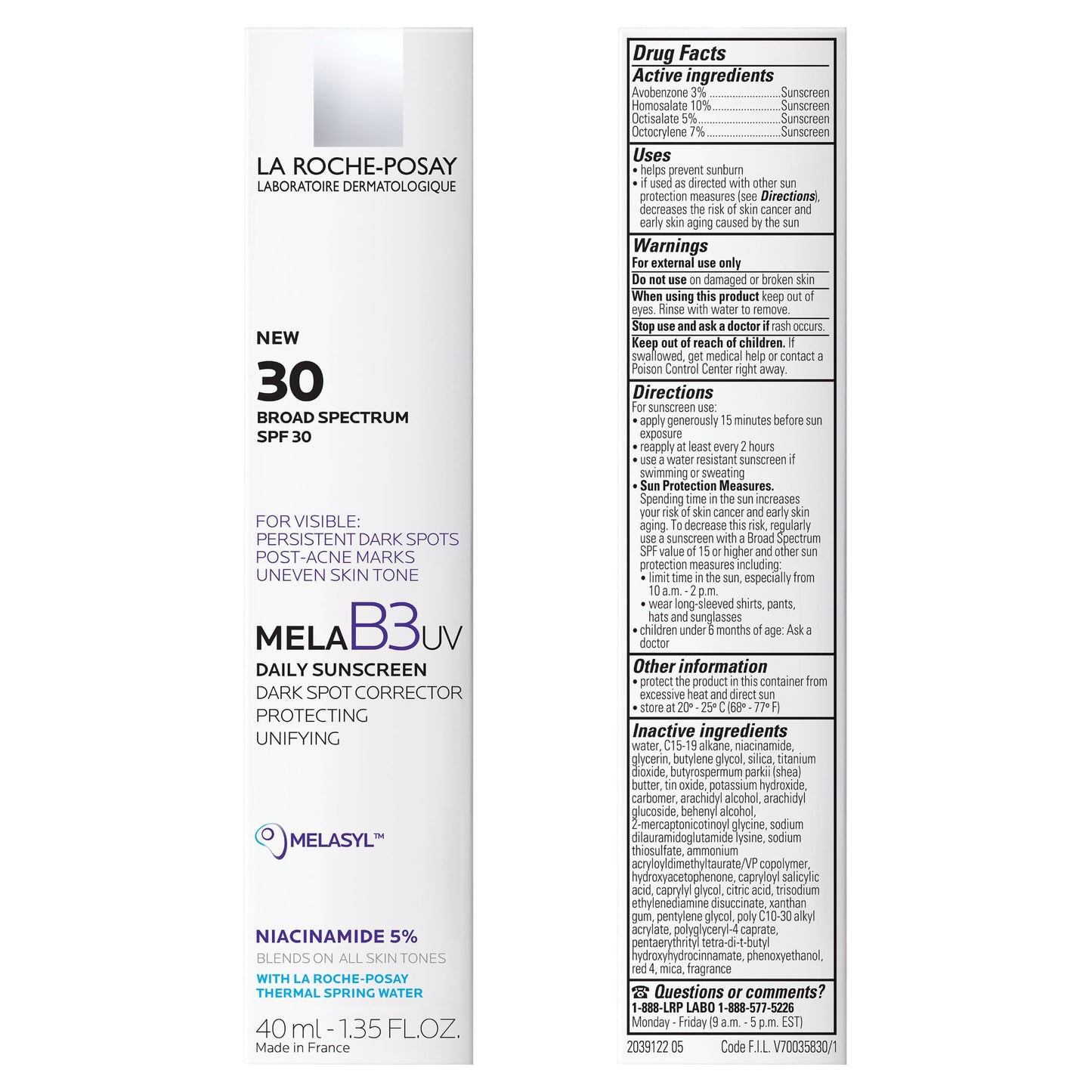 La Roche-Posay Mela B3 UV Daily Sunscreen, Face Moisturizer With SPF 30 + Anti-Aging Melasyl + 5% Niacinamide, Helps Correct & Protect From Sun Damage,