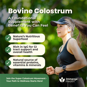 Immerge Health Super Colostrum Powder (60 Servings) β Premium Bovine Colostrum Supplement for Gut Health, Bloating & Immune Support β High IgG, 100% Grass Fed