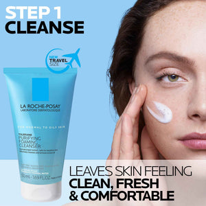 La Roche-Posay Toleraine Skin Care Set, Double Repair Face Moisturizer 100ml & Purifying Foaming Facial Cleanser 50ml, Oil Free Moisturizer & Face Wash For Oily Skin,