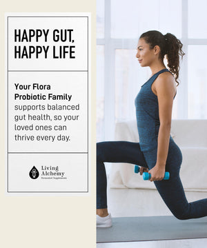 Your Flora Probiotic Family – Non-GMO Probiotics with Fermented Soybean, Banana, & Blueberry for Digestion & Gut Support – Prebiotics, Postbiotics, Digestive Enzymes – Living Alchemy, 60 Capsules Living Alchemy buy supplements Au