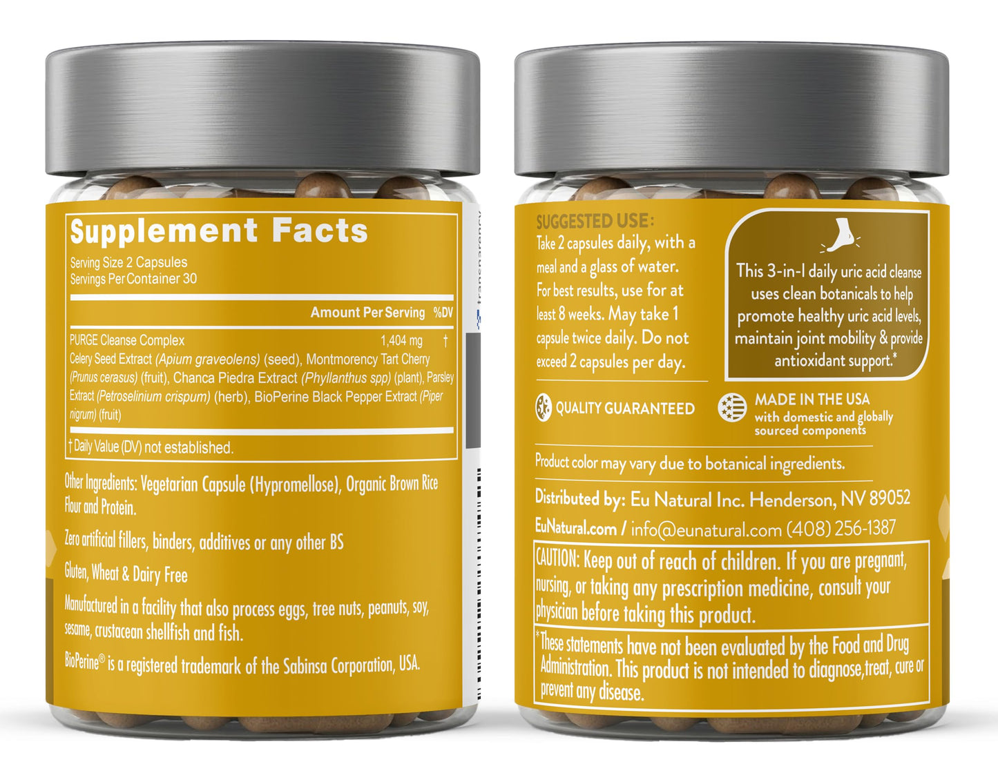 Eu Natural Purge Uric Acid Flush - Eat & Drink What You Want - Uric Acid Support for Joints & Mobility with Celery Seed, Tart Cherry