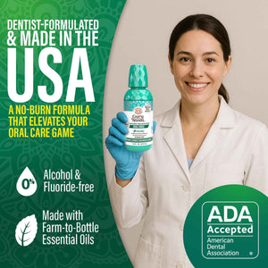 GuruNanda Oral Rinse Fresh Breath Mouthwash, ADA-Accepted Alcohol-Free Mouthwash, 7 Essential Oils & Vitamins, SLS & Flouride-Free, Wild Mint, 16 Oz