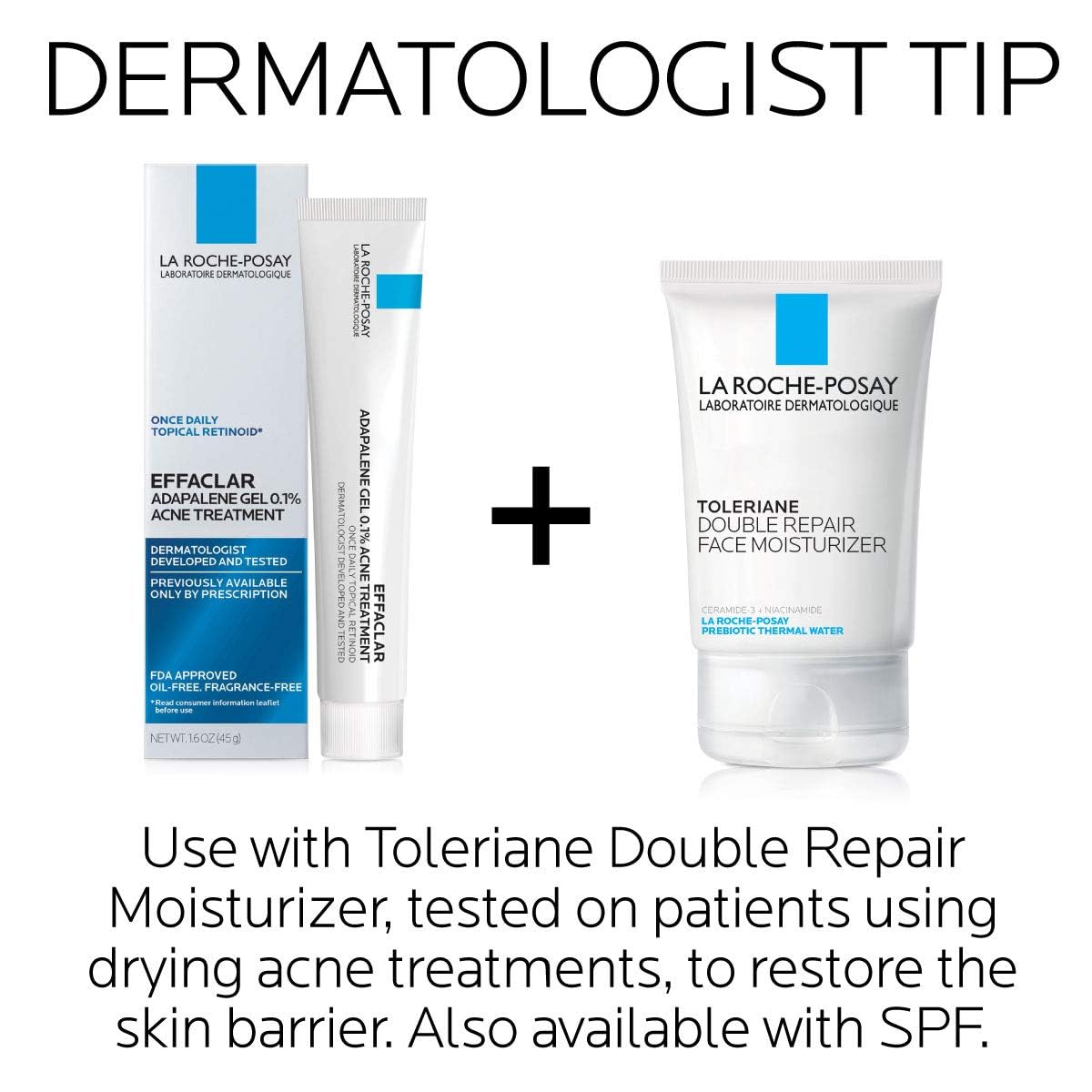 La Roche-Posay Effaclar Adapalene Gel 0.1% Acne Treatment, Retinoid Cream, Acne Medication Gel for Blackheads & Whiteheads, Oil Free, Helps Clear