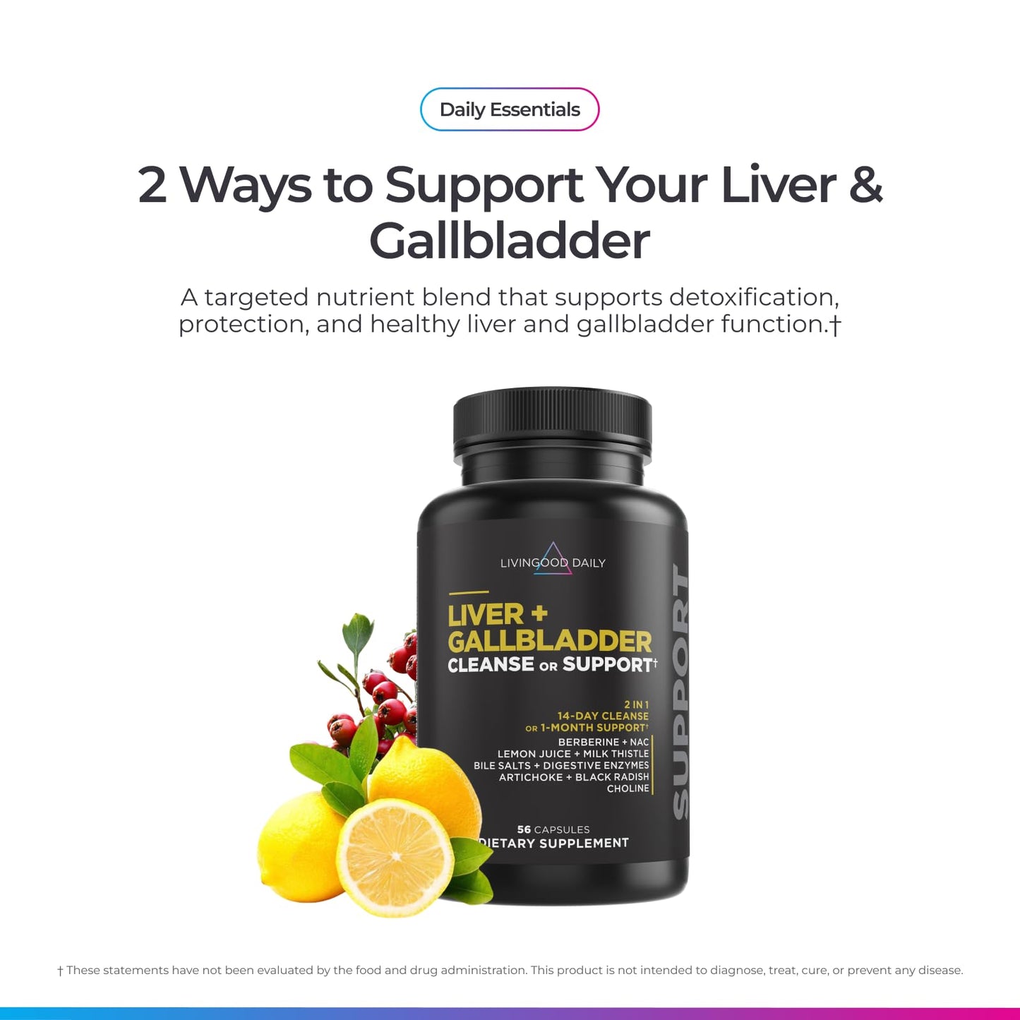 Livingood Daily Liver & Gallbladder Cleanse or Support Supplement with Milk Thistle, Ox Bile, Bile Salts, Digestive Enzymes and Artichoke Leaf Extract