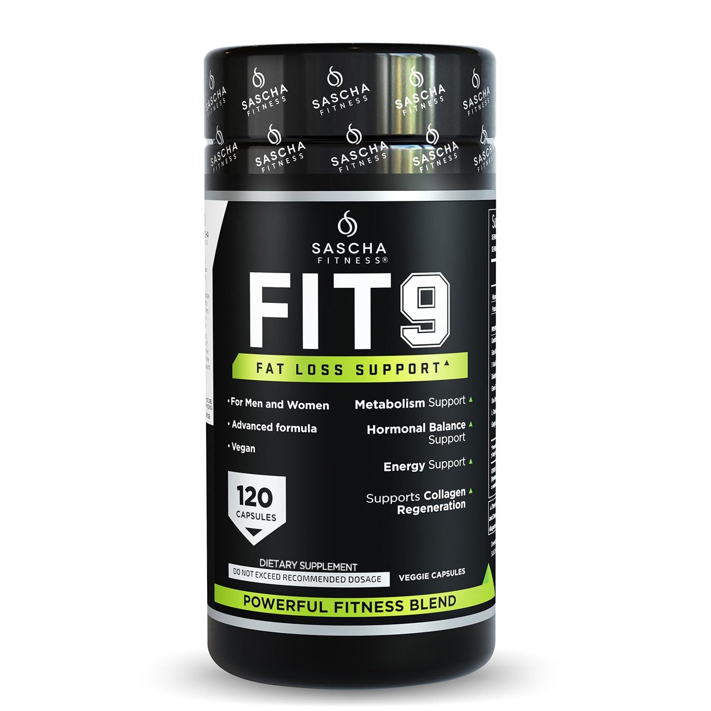 Sascha Fitness Fat Loss pills | Collagen support | Fluid Balance | FIT9 Ingredients: 7Keto + Uva Ursi, Gotu Kola, L-Theanine,Gingko Biloba,DIM,Green Tea | Weight Loss Supplements-Vegan-120 Natural Cap