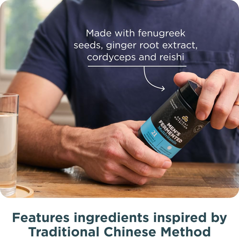 Ancient Nutrition Multivitamin for Men, Men's Fermented Multivitamin with Methylated Vitamin A, C, D, E, K, Zinc & Magnesium, Immune Support, Vegan, 60 Ct Ancient Nutrition buy supplements Au