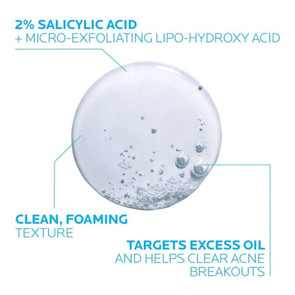 La Roche-Posay Effaclar Medicated Gel Cleanser,2% Salicylic Acid Cleanser + LHA + Glycerin,Foaming Acne Face Wash,Helps Clear & Prevent Acne Breakouts,