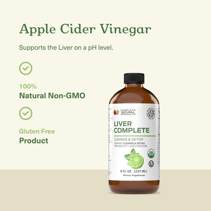 Liver Complete Liquid 8 oz - Organic Liver Cleanse Detox Formula, Herbal Support for High Enzymes with Milk Thistle Dandelion Chanca Piedra, Easy Absorbing