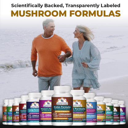 Colon Wellness Supplement, USDA Certified Organic Mushrooms Extract, Extra Strength 1,500 mg, High Potency 40% Beta-Glucans, Immune, Gut & Digestive, Colon Cleanse & Detox, 120 Caps