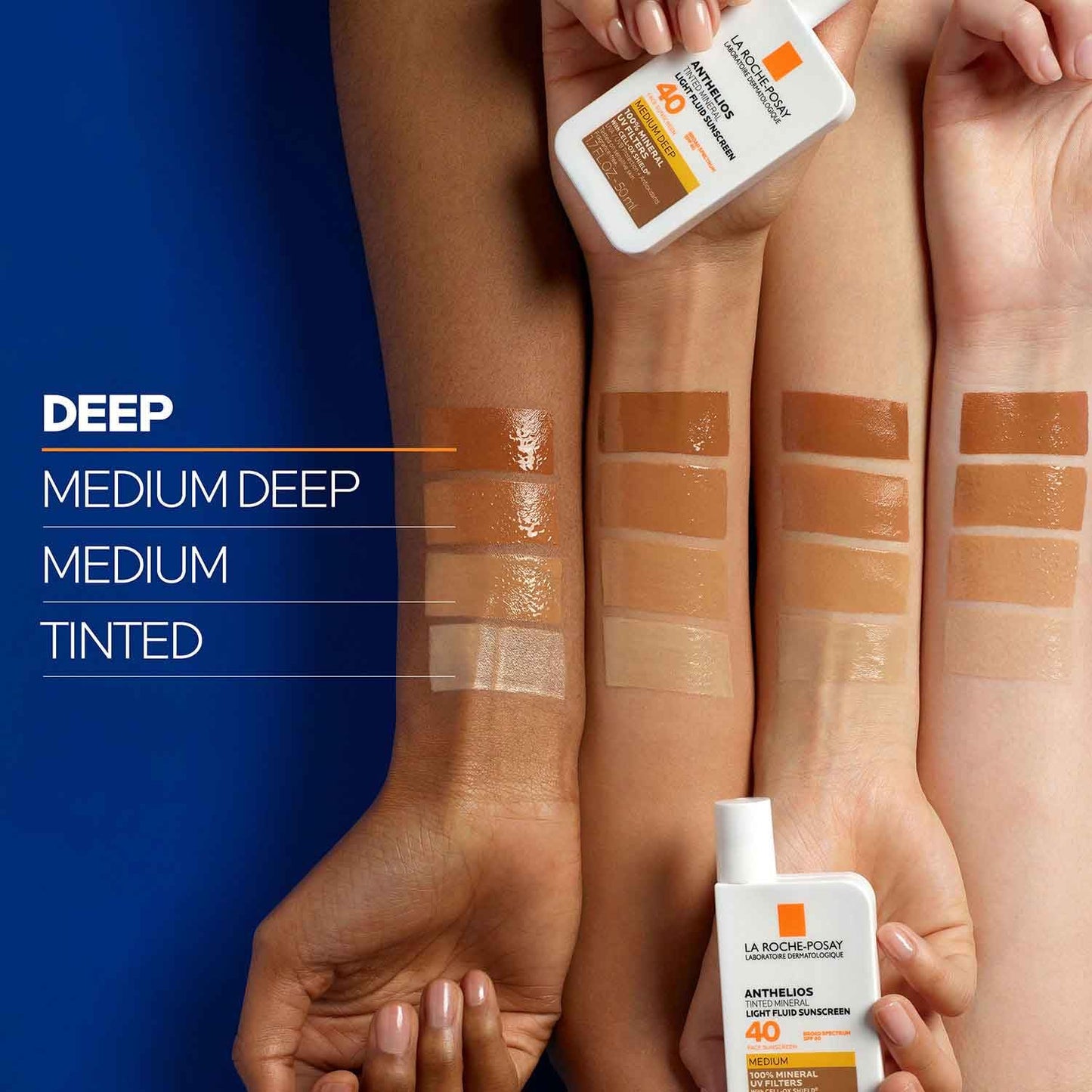 La Roche-Posay Anthelios Tinted Sunscreen SPF 40, Broad Spectrum SPF + Antioxidants, Titanium Dioxide & Zinc Oxide Sunscreen, 4 Flexible Shades With No White Cast