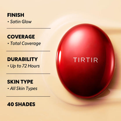 TIRTIR Mask Fit Red Cushion Foundation | Full coverage, Weightless, Skin fit, Satin Glow Finish, Korean Makeup BB Foundation, beauty, Tattoo cover up, Buildable (#23N Sand, 0.63 Fl Oz)