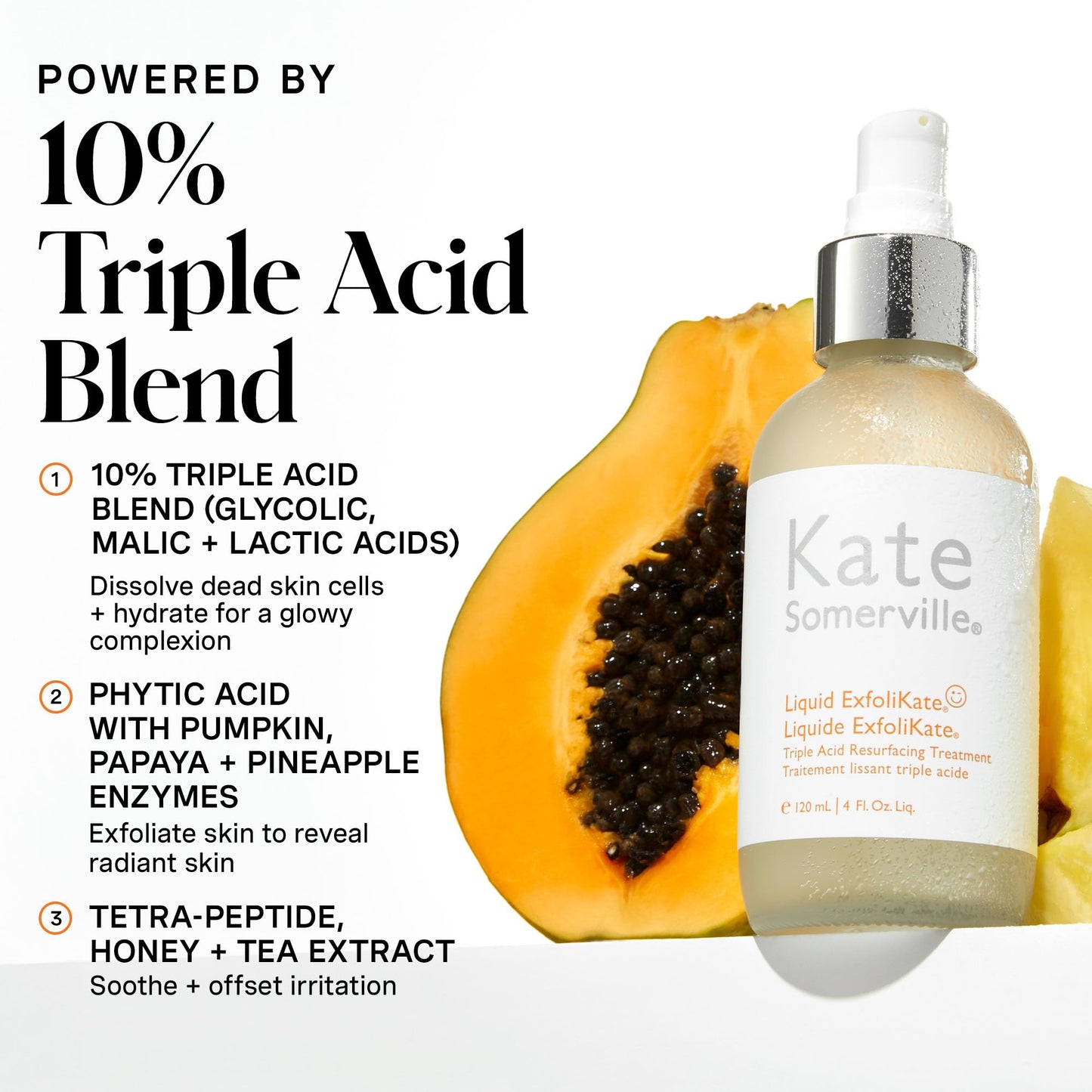Kate Somerville Liquid ExfoliKate – Triple Acid Resurfacing Treatment, Clinically Formulated AHA Overnight Facial Exfoliator,
