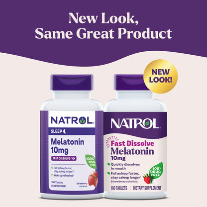 Natrol Melatonin 10mg Fast Dissolve Tablets - Strawberry Flavor, 100 Count, Sleep Support, Fast Dissolve Melatonin for Adults, 100-Day Supply
