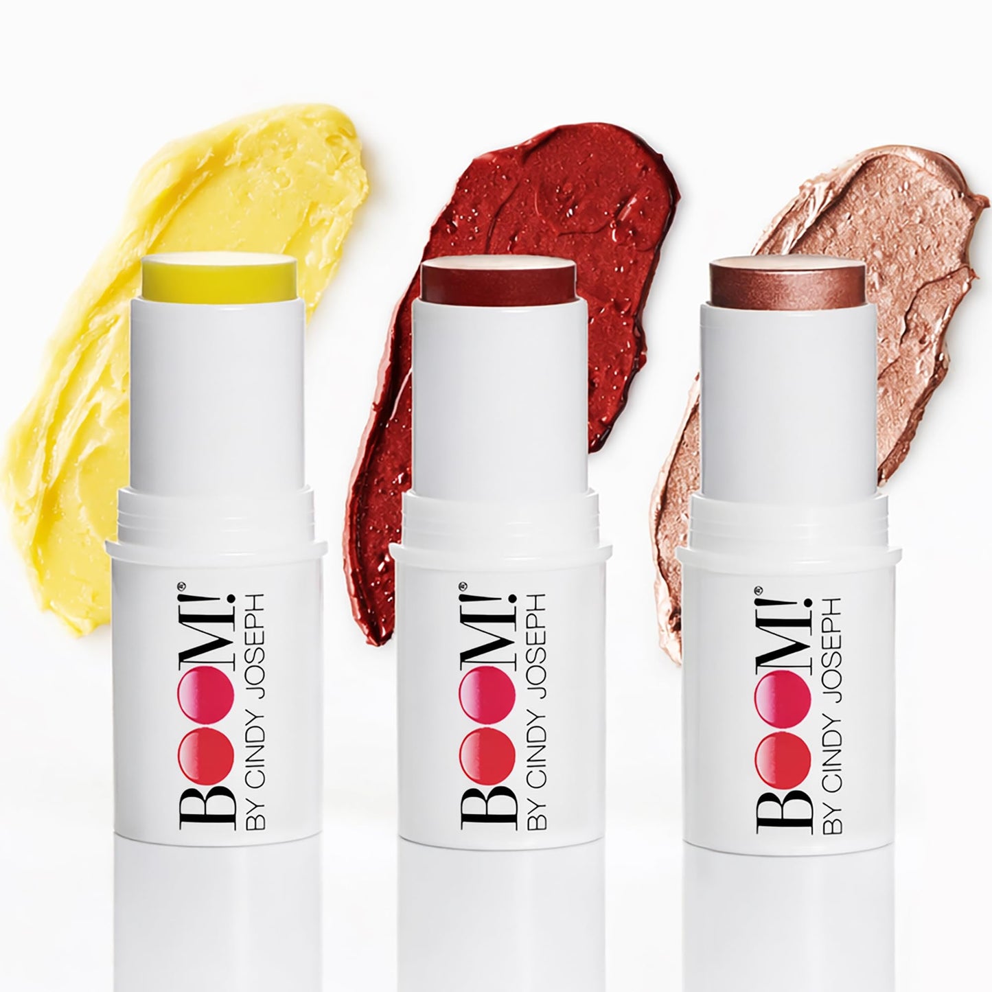 Boomstick Trio ® Color 3 Pack Cream Blush Makeup, Color Blush Stick, Highlighter Stick & Moisturizer for Cheeks, Eyes & Lips, Blendable Vegan Boom Sticks by Cindy Joseph