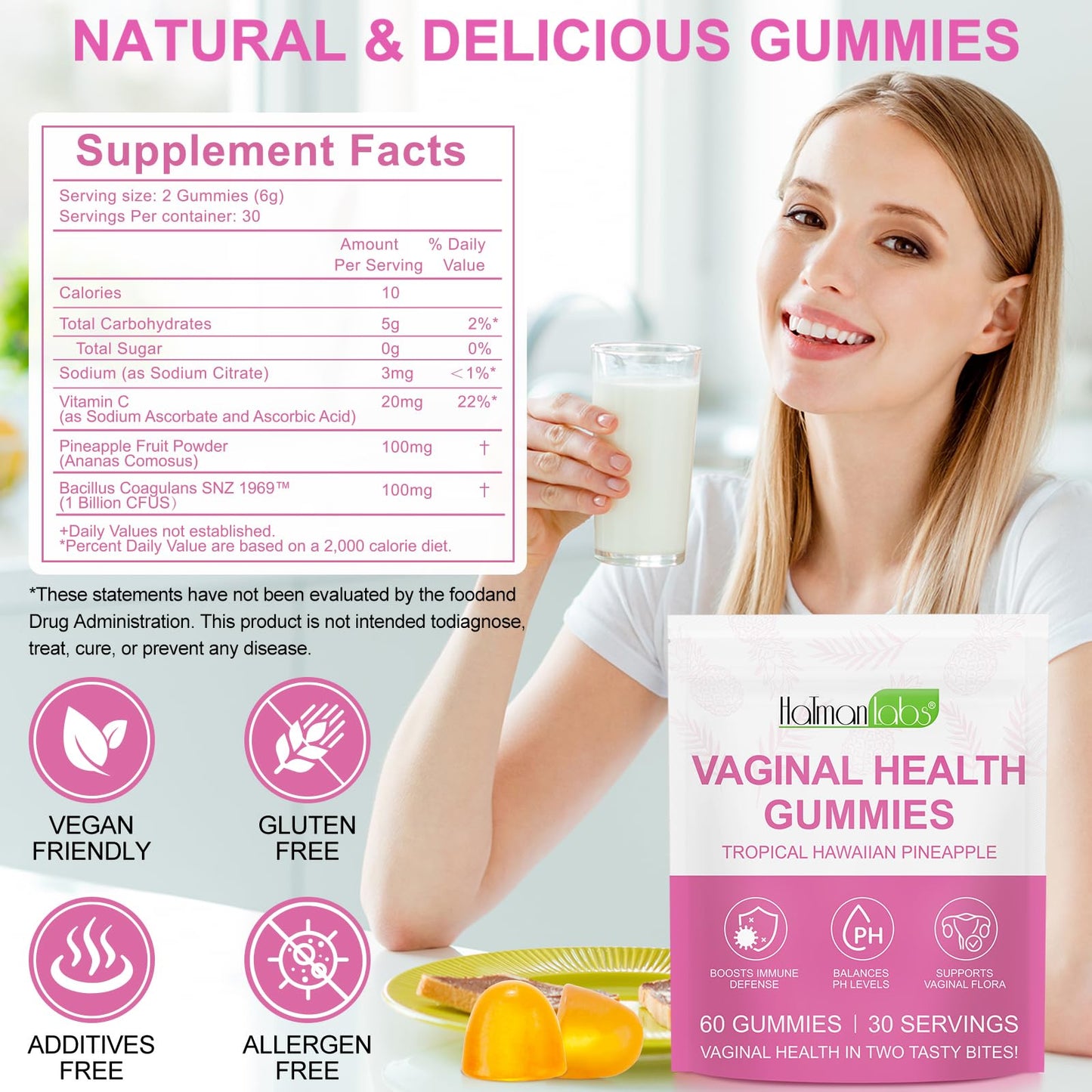 MXCZBSM Vaginal Probiotics Gummies for Women, PH Balance for Women, Hawaiian Pineapple Gummies for PH Health, Improve Immune, Women's Vaginal Health Supplement, 60 Gummies