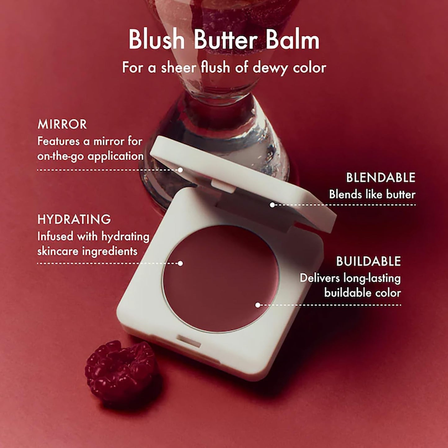 Summer Fridays Blush Butter Balm - Skincare-Infused Hydrating Cream Blush with Hyaluronic Acid, Ceramides, & Shea Butter for a Dewy Flush of Color - Cheek and Lip Tint - Berry Spritz (0.14 Oz)