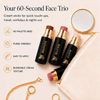 Cream Contour Stick Set – Blush, Bronzer & Highlighter Trio | Hydrating, Buildable, High-Pigment Makeup with Shea Butter & Vitamin E | Phoenix Beauty Gift Set (Enchanted)
