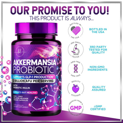 Akkermansia Probiotic - 2 Billion AFU per Serving - Best Strain Production Support with Prebiotic Fiber for Natural Digestive & Gut Health