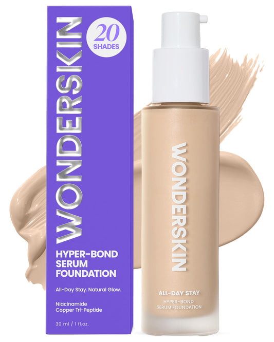 Wonderskin Hyper Bond All-Day Stay Serum Foundation – Waterproof, Transfer-Proof, 24HR Longwear Face Makeup with Niacinamide & Hyaluronic Acid – Lightweight, Natural Finish (Echo)