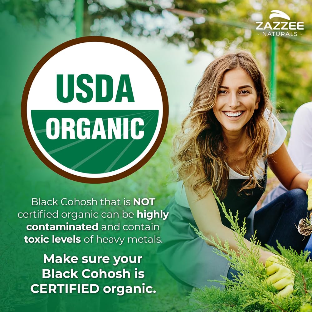Zazzee USDA Organic Black Cohosh 10:1 Extract, 120 Vegan Capsules, 4 Month Supply, Actaea Racemosa, Women’s Health & Hormonal Balance Support, All-Natural, Non-GMO, Made in the USA