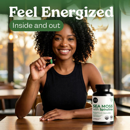 Atlantic Naturals Sea Moss with Spirulina Superfood Capsules - Multivitamin Supplement Supports Healthy Iron and Immune Health, Alternative to Seamoss Gel and Powder
