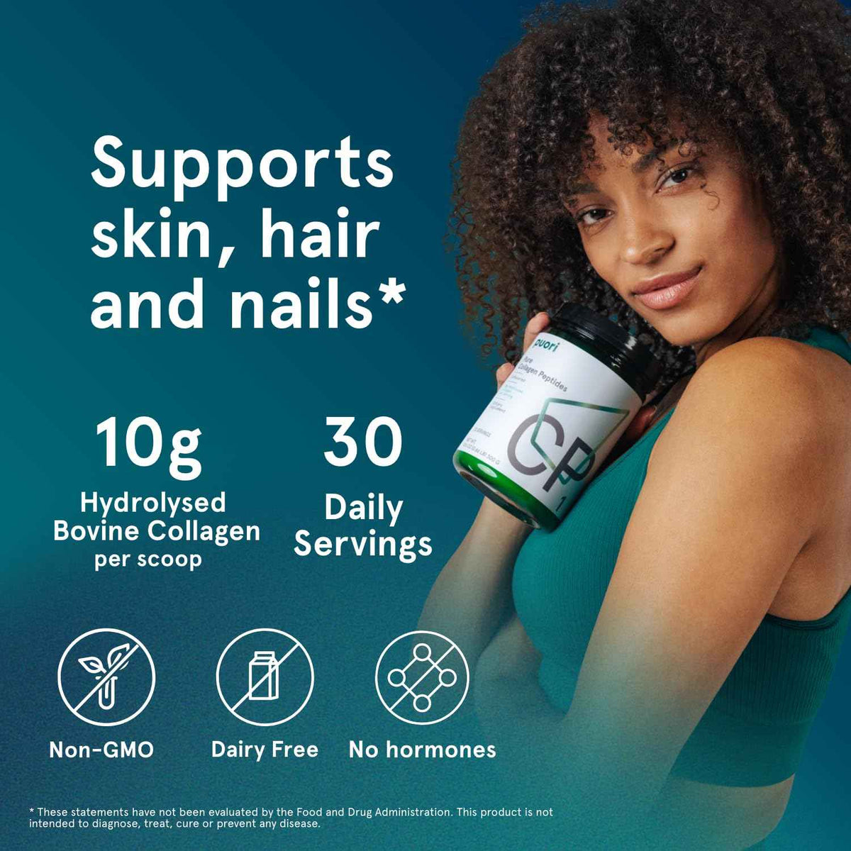 Puori Pure Collagen Peptides Powder, Unflavored - 10g of Grass-Fed Hydrolyzed Bovine Collagen Supports Skin Health, Hair & Nail Strength,