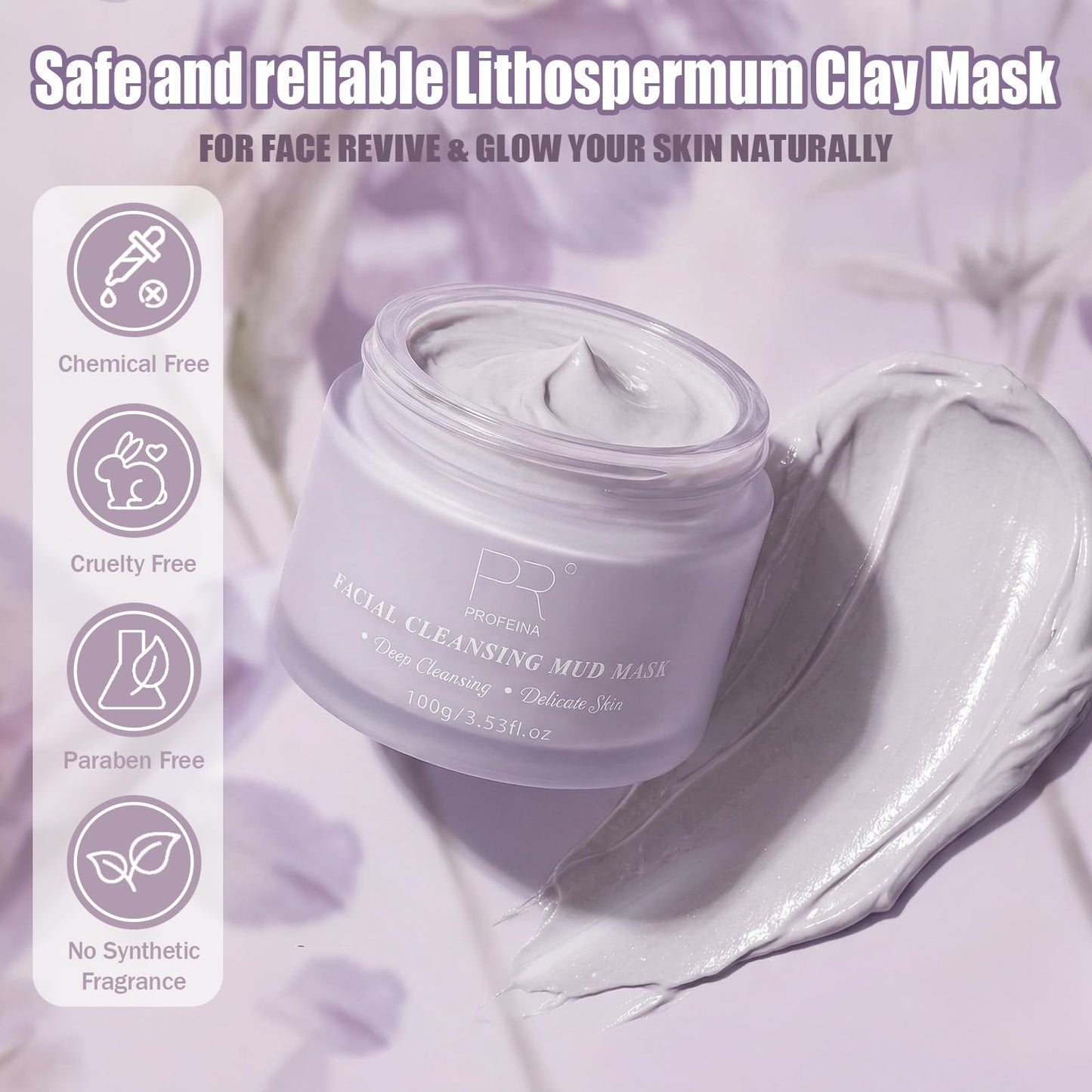 PROFEINA Clay Mask for Face, Non-Drying Facial Cleansing Mud Mask for Oily and Sensitive Skin, Deep Pore Cleansing Face Mask, Smooth Easy-Rinse Texture, Weekly Spa Skincare Routine, 4.23 Oz for Pores