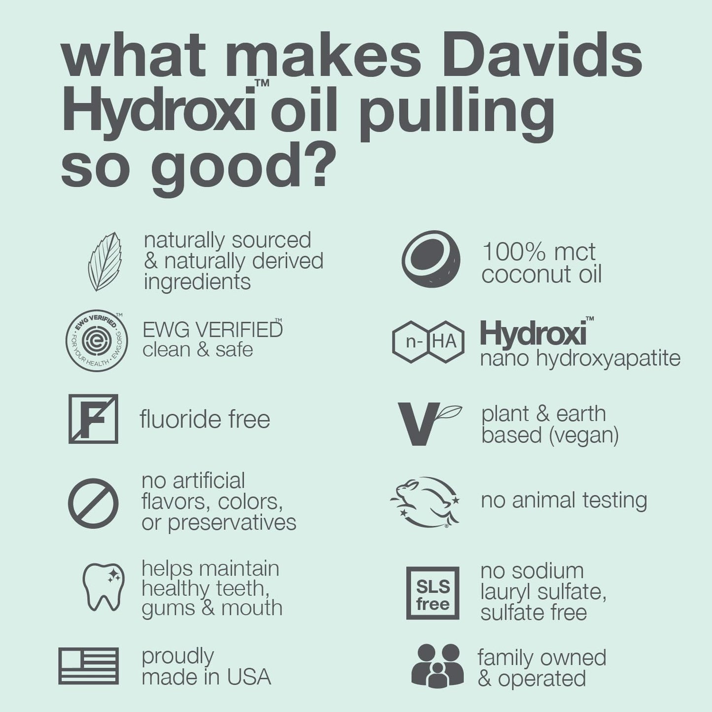Davids Nano Hydroxyapatite Oil Pulling Oral Rinse Mouthwash, 100% MCT Coconut Oil, Promotes Teeth and Gum Health, Natural Whitening, Essential Oils