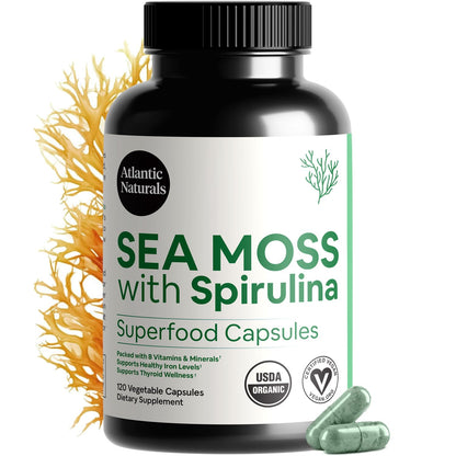 Atlantic Naturals Sea Moss with Spirulina Superfood Capsules - Multivitamin Supplement Supports Healthy Iron and Immune Health, Alternative to Seamoss Gel and Powder