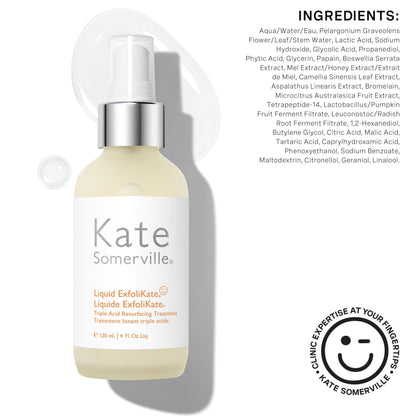 Kate Somerville Liquid ExfoliKate – Triple Acid Resurfacing Treatment, Clinically Formulated AHA Overnight Facial Exfoliator,