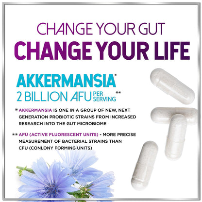 Akkermansia Probiotic - 2 Billion AFU per Serving - Best Strain Production Support with Prebiotic Fiber for Natural Digestive & Gut Health