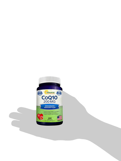 aSquared Nutrition CoQ10 (200 Capsules and 200mg) - High Absorption Vegan CO Q-10 Powder - Enzyme Ubiquinone Supplement Pills, Extra Antioxidant Coenzyme Q10 Vitamin