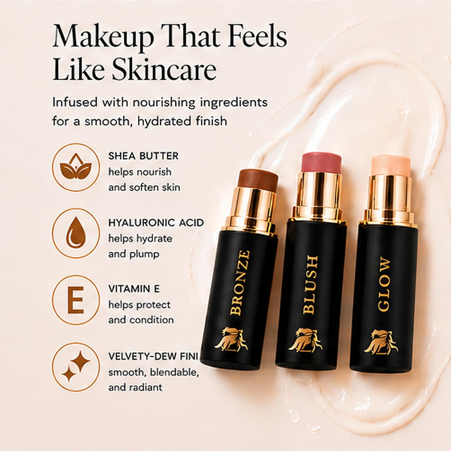 Cream Contour Stick Set – Blush, Bronzer & Highlighter Trio | Hydrating, Buildable, High-Pigment Makeup with Shea Butter & Vitamin E | Phoenix Beauty Gift Set (Enchanted)