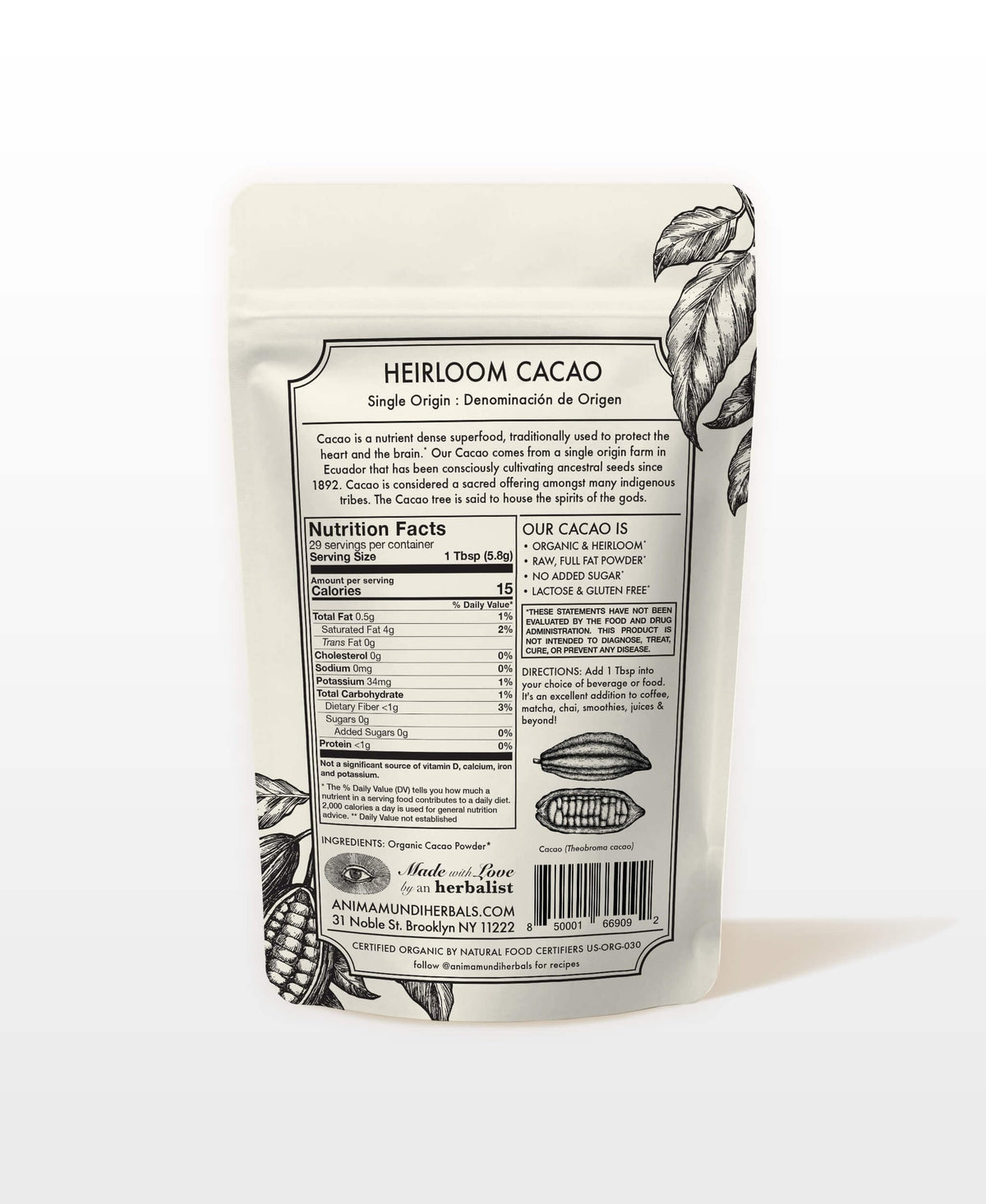supplement products​Anima Mundi Heirloom Cacao Powder - Organic Ancestral Seeds - Single Origin Ecuador Cacao Arriba Superfood for Ceremonial Rituals - Antioxidant-Rich - JerryCherryUSA