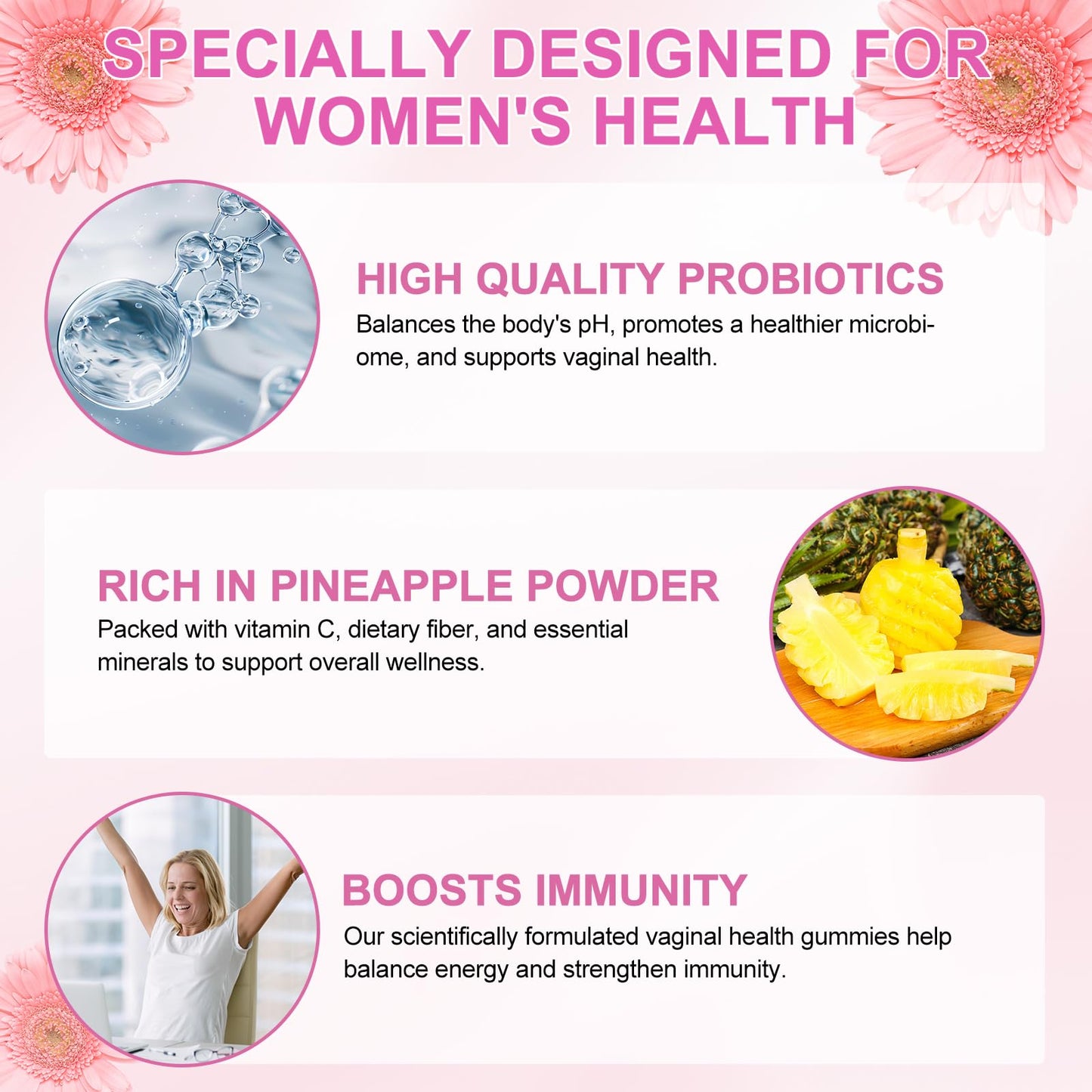 MXCZBSM Vaginal Probiotics Gummies for Women, PH Balance for Women, Hawaiian Pineapple Gummies for PH Health, Improve Immune, Women's Vaginal Health Supplement, 60 Gummies