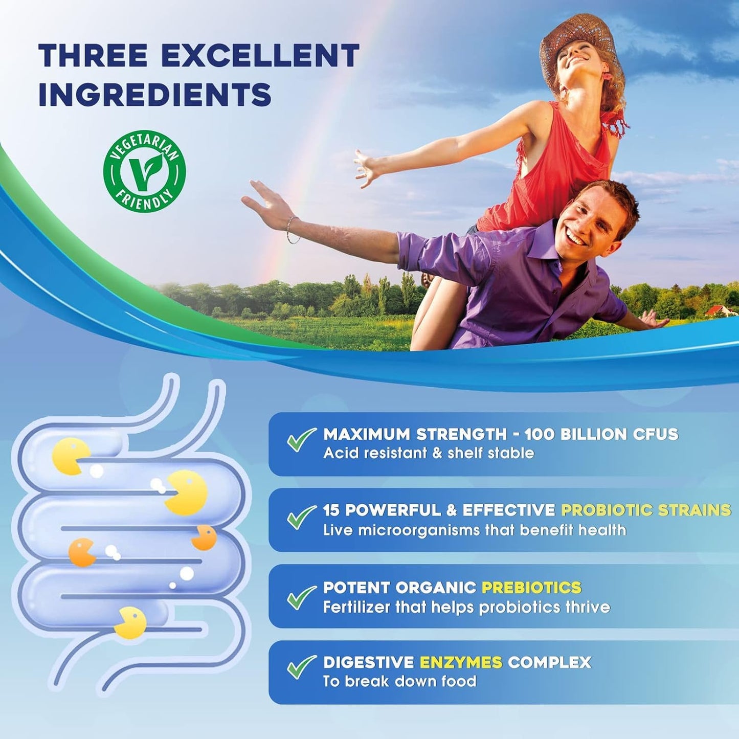 Probiotics for Women & Men - 100 Billion Plus Digestive Enzymes & Prebiotics, Highest Potency 3-in-1 Complete Probiotics for Digestive Health, Immune Support (Pack of 2)
