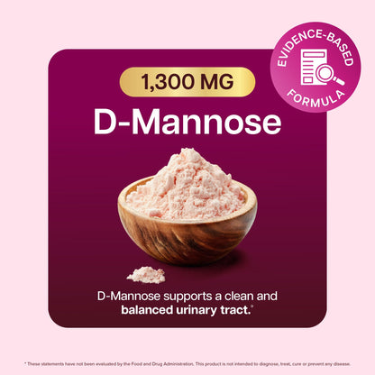 D Mannose with Cranberry | Drug-Free Urinary Tract Health Support | Evidence-Based DMannose 1300mg for Urinary & Bladder Health for Women | D Mannose Supplements for Women & Men | Non-GMO | 240 Ct
