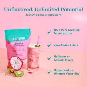 Further Food Unflavored Creatine Monohydrate Powder, 100% Pure, Micronized, Sugar-Free, Supports Strength, Energy and Muscle Recovery, 60 Servings, 10.6 Oz