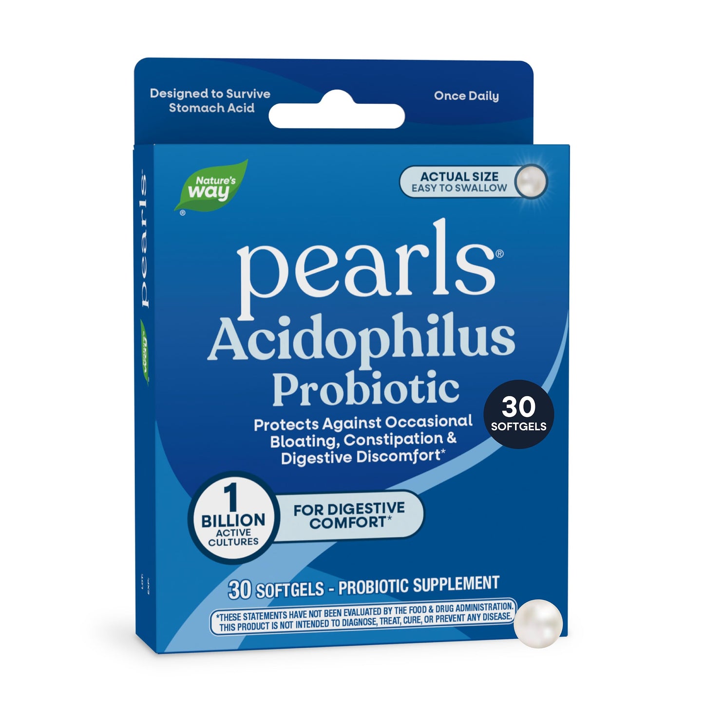 Nature's Way Probiotic Pearls Acidophilus, Supports Digestive Balance & Gut Health*, Reduces Occasional Constipation and Bloating*, 1 Billion CFU, No Refrigeration Required, 30 Softgels