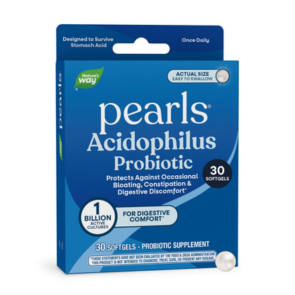 Nature's Way Probiotic Pearls Acidophilus, Supports Digestive Balance & Gut Health*, Reduces Occasional Constipation and Bloating*, 1 Billion CFU, No Refrigeration Required, 30 Softgels
