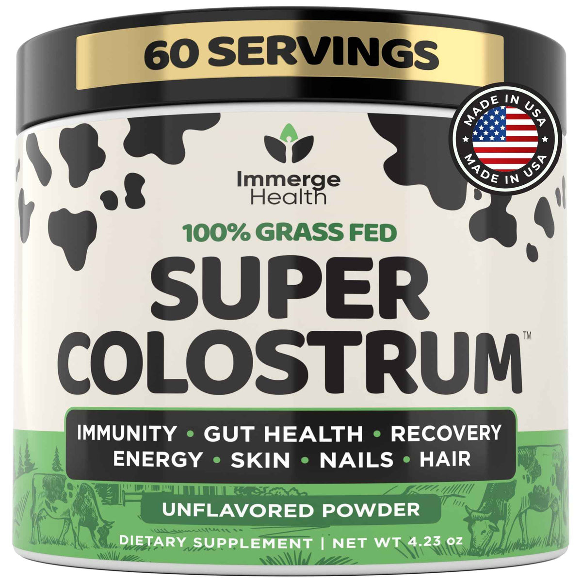 Immerge Health Super Colostrum Powder (60 Servings) – Premium Bovine Colostrum Supplement for Gut Health, Bloating & Immune Support – High IgG, 100% Grass Fed