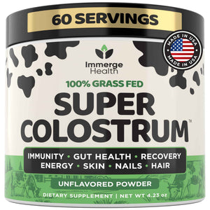 Immerge Health Super Colostrum Powder (60 Servings) – Premium Bovine Colostrum Supplement for Gut Health, Bloating & Immune Support – High IgG, 100% Grass Fed