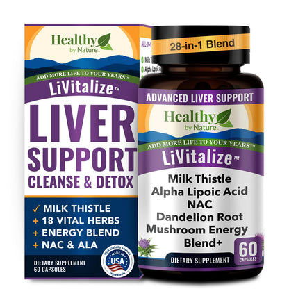 LiVitalize 28-in-1 Liver Health Support with Milk Thistle – Liver Cleanse & Detox Supplement - Dandelion NAC Alpha Lipoic Acid Artichoke Reishi Chaga Turkey
